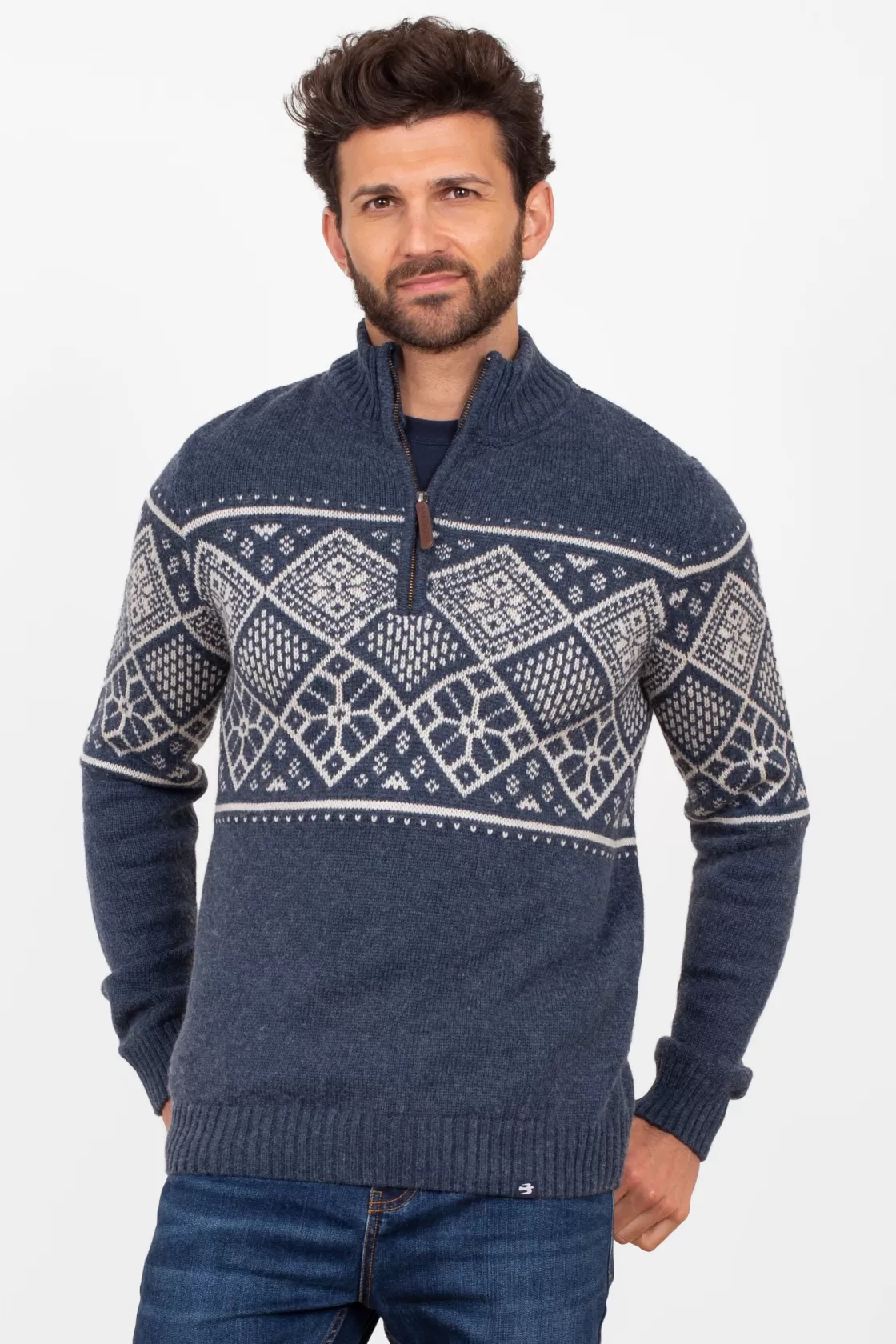 Knitwear>Brakeburn Fairisle Quarter Zip Navy