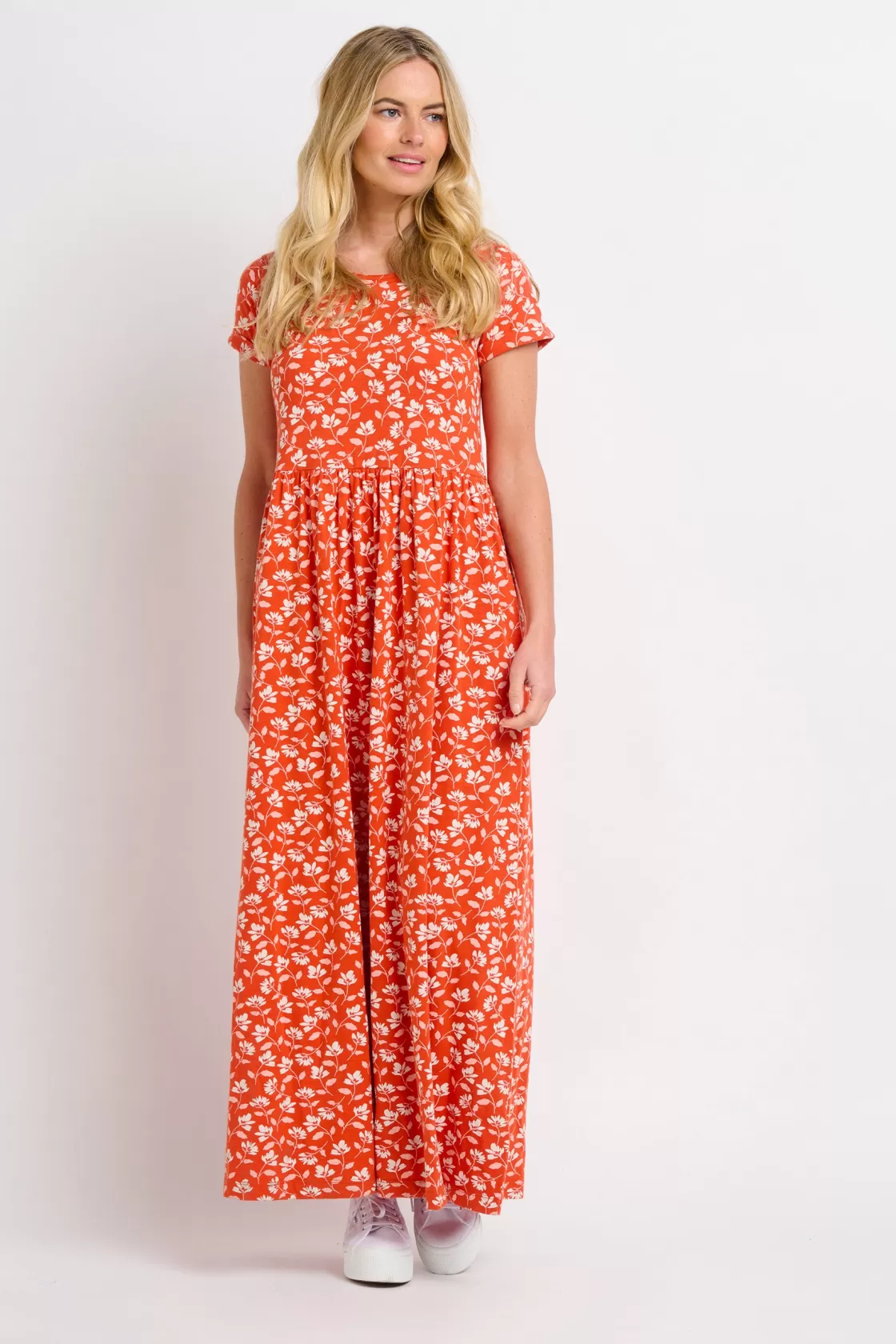 Dresses>Brakeburn Floating Floral Maxi Dress Coral